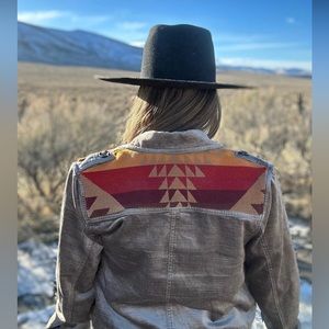 One of a kind jacket with vintage Pendleton wool panels added